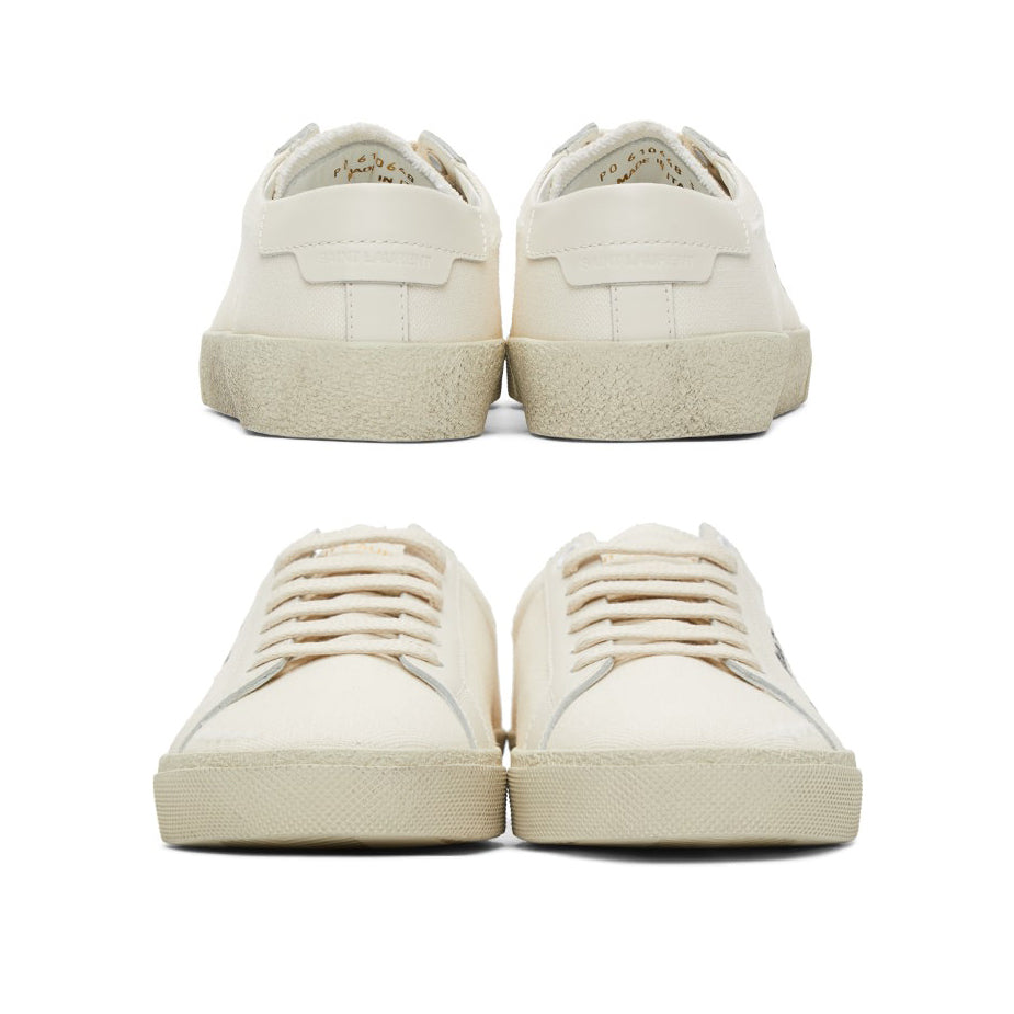 Saint Laurent court classic SL/06 sneakers brodées en tissu et cuir effet usé