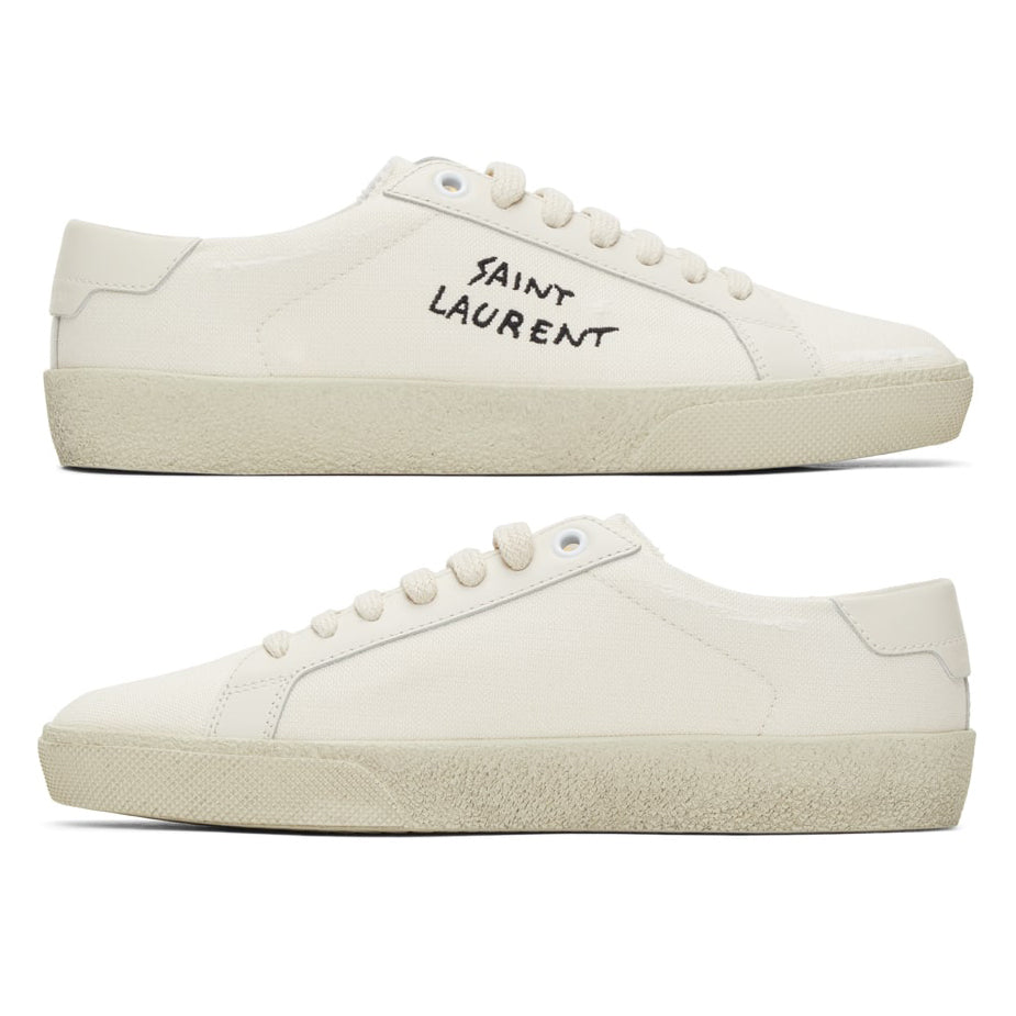 Saint Laurent court classic SL/06 sneakers brodées en tissu et cuir effet usé