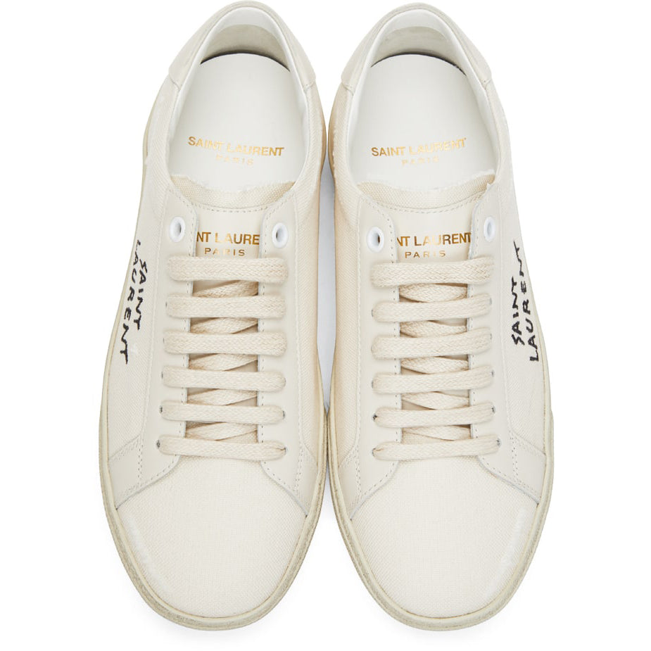 Saint Laurent court classic SL/06 sneakers brodées en tissu et cuir effet usé